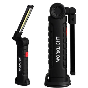 

Portable USB charger 180 degree rotation COB LED work light magnet flashlight hook folding flashlight black Big