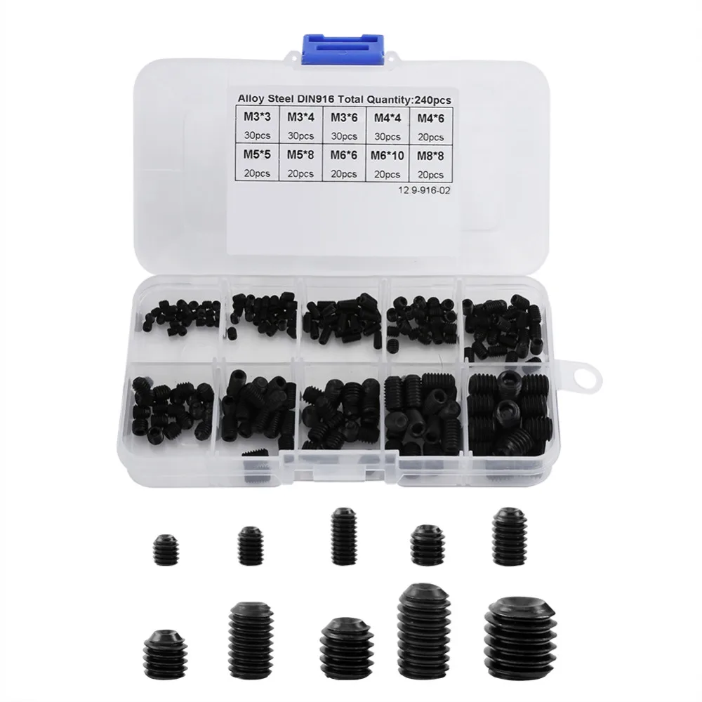 M3 M4 M5 M6 M8 Acero inoxidable Tornillo Allen en Caja de Plastico Surtido Tornillos Hexagonales para Fijaci/ón 240 Piezas Hexagonal Juego de Tornillos con 5 llaves Allen
