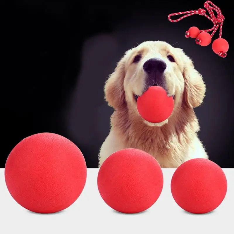 Solid Rubber Ball Dog Bite Chew Play Toys Pet Balls Tug Toy w/Rope