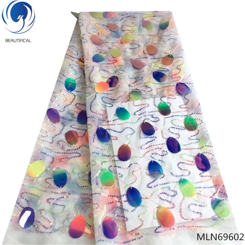 

Beautifical sequin african lace fabric lace wedding fabric african glitter lace fabric with sequins multicolor for woman MLN696