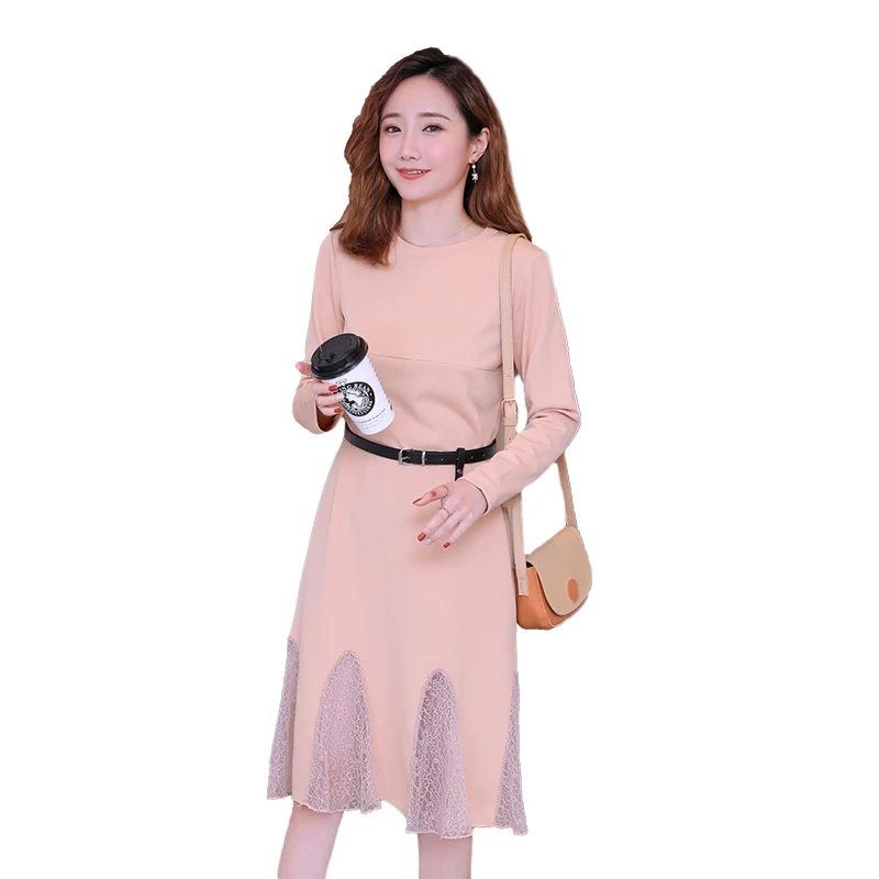 

Pengpious 2019 spring postpartum womne nursing fishtail dress fashion lace patchwork maternity breastfeeding knee-length dress