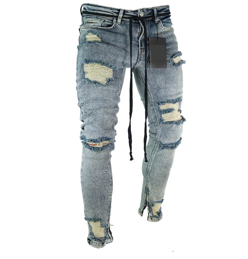 Ropa Skinny Vaqueros Hombre Fashion Slim Fit Pantalones Rotos Con