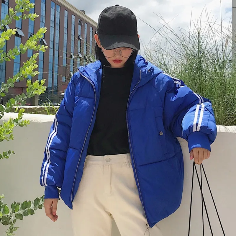 

Female Student Warm Short Cotton Jacket Parka Fashion Winter Jacket Coat Women Stripe White Plus Size Padded Overcoat Ls264