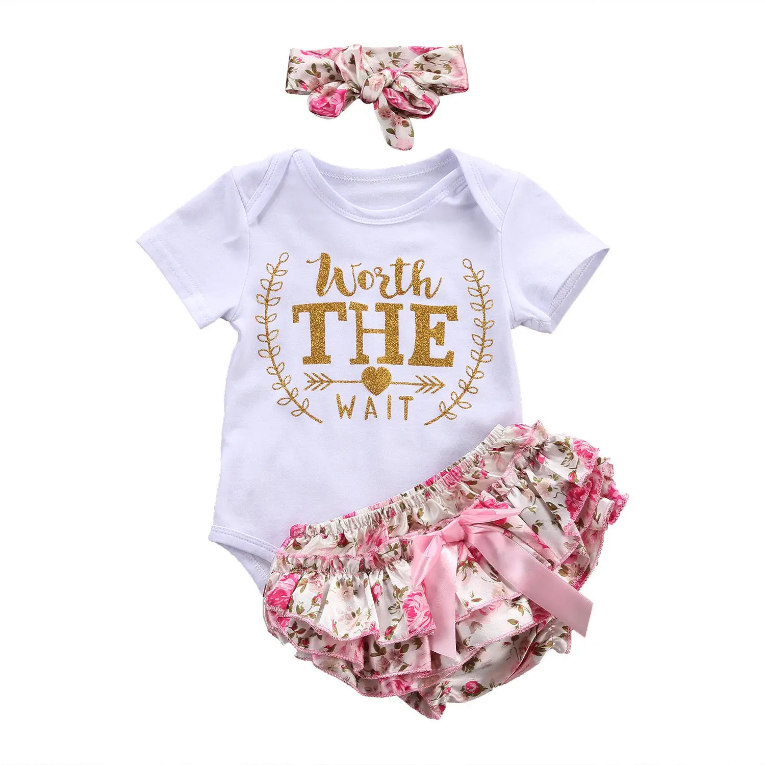 

3PCS Newborn Infant Baby Girls Clothes Outfit Clothes Romper Jumpsuit Bodysuit+Pants Set