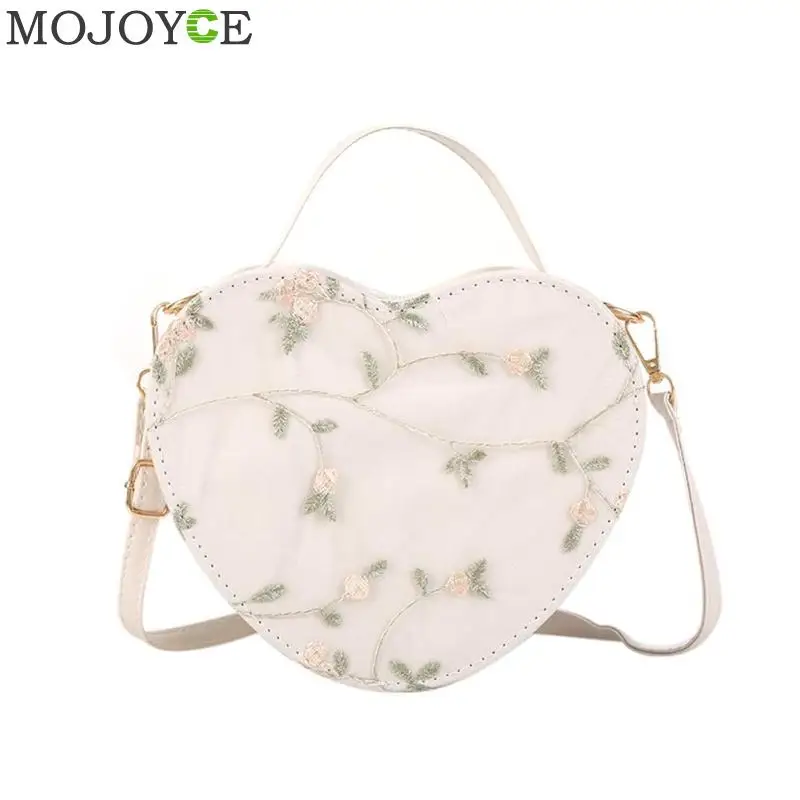 

Fashion Floral Embroidery Handbag Purse Shoulder Bag Heart Shaped Leather Chain Messenger Bags Crossbody Clutch bolso mujer