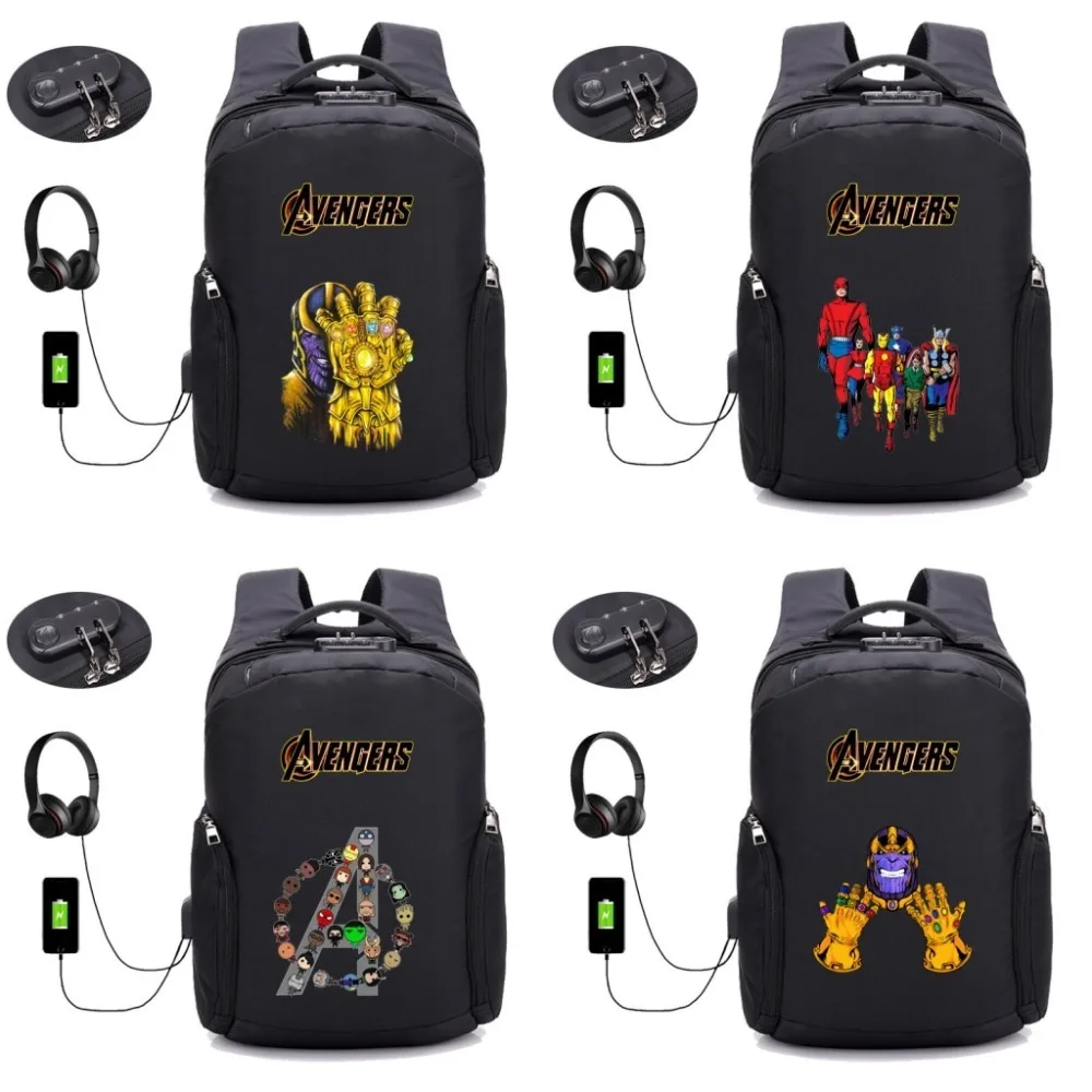 

Marvel's The Avengers USB Charging Men Laptop Anti-Theft Backpacks Teenager Male Mochila Leisure Travel bag 18 style