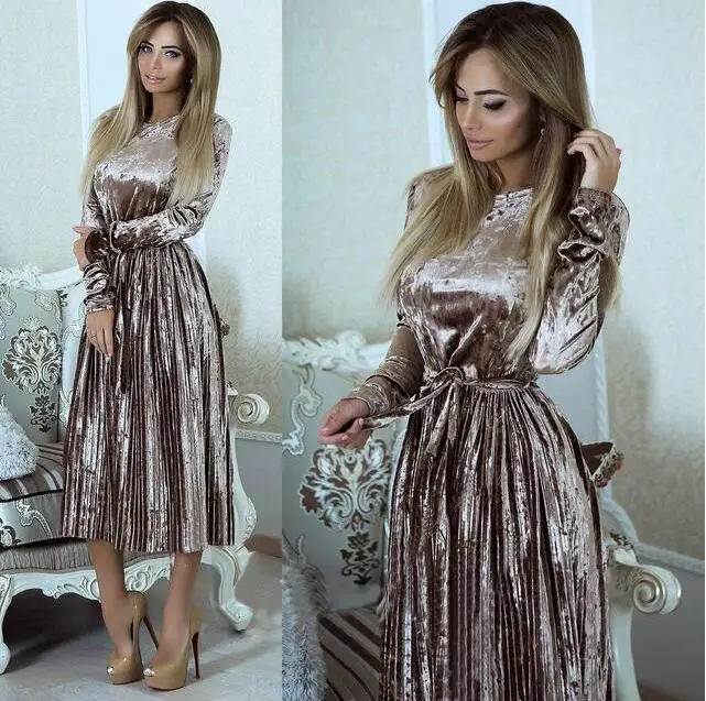 

Hot Sale 2019 Spring Autumn Women Velvet Dress Long Sleeve O neck Vintage Retro Dresses Elegant Party High Waist Slim Vestidos