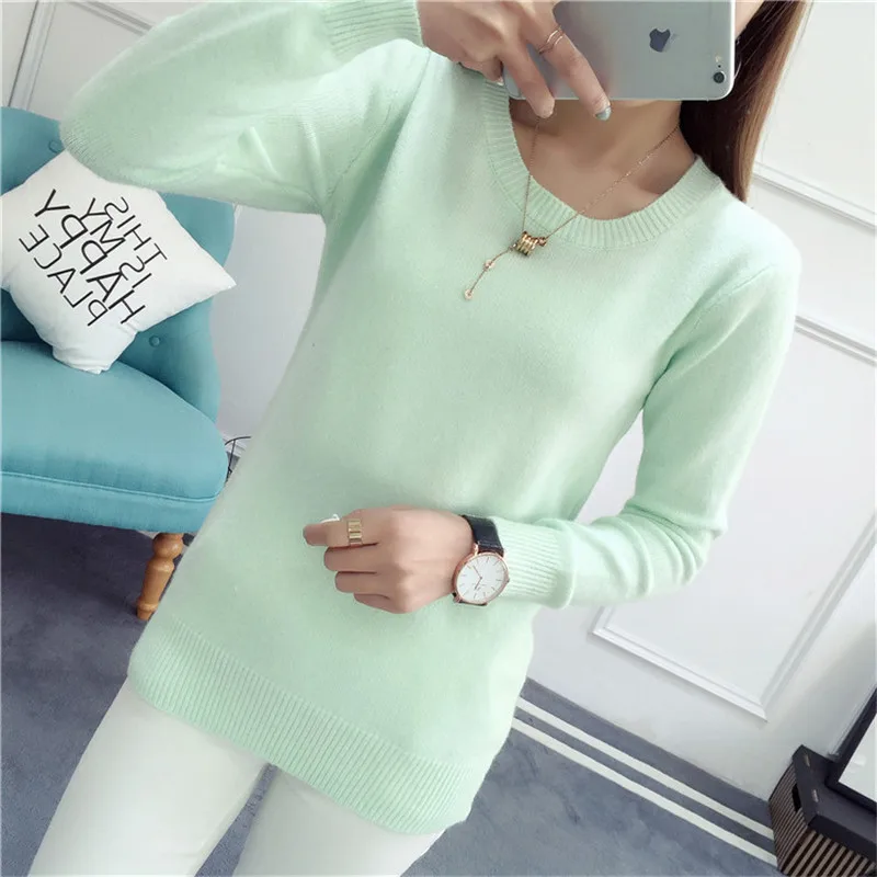 

Korean Autumn Winter Solid O-neck Sweater Female Knitted Women Cashmere Knitted Pullovers Women Sweaters