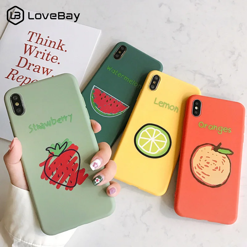 

Lovebay Colorful Fruit Case For iPhone X XR XS Max 7 8 6 6s Plus Silicone Letter Phone Case Lemon Watermelon Soft TPU Back Cover