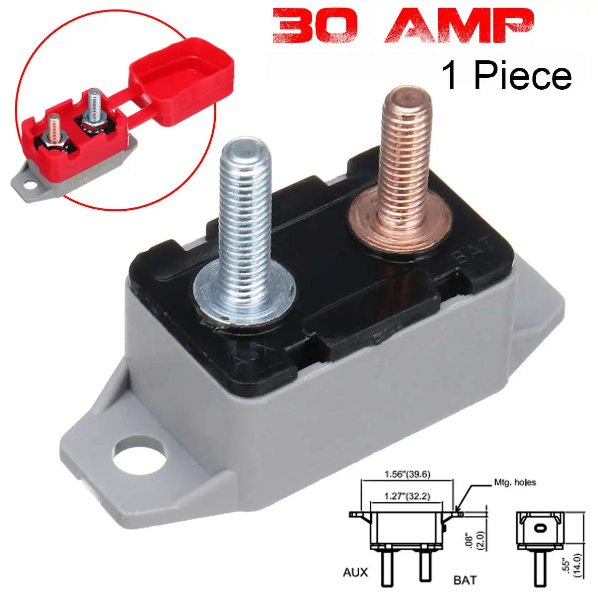 

30A 12V Stud Type Fuse Reset Automatic Auto Protector with Circuit Breaker Cover PVC Cover Protector for Car Electrical Control