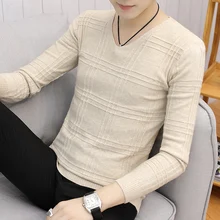 Свитер с длинными рукавами мужской пуловер нижняя рубашка прилив корейской версии осень тонкий срез чистый цвет черный