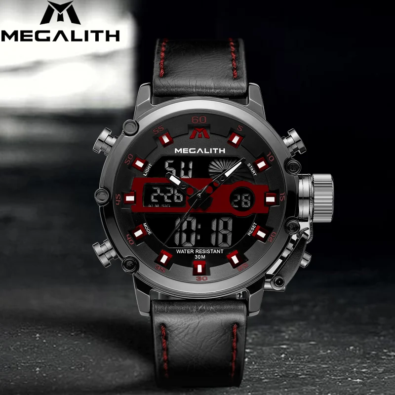 

MEGALITH 2019 New Fashion Mens Watch Male Luminous Waterproof Quartz Watches Men Sport LED Digital Wristwatch Gents Clock