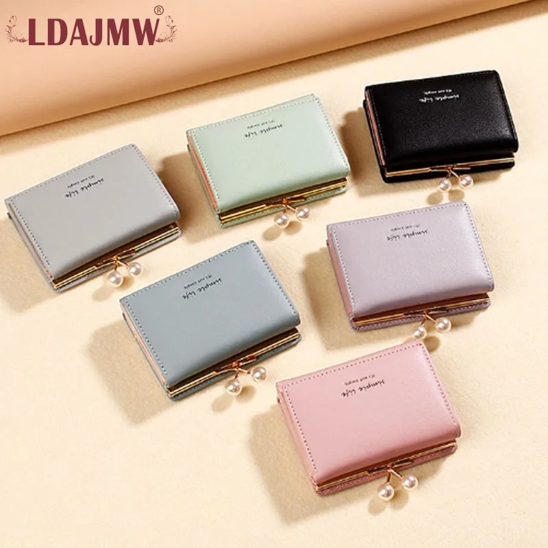 PU Material Ladies Solid Color Leather Mini Wallet Trend Clip Short