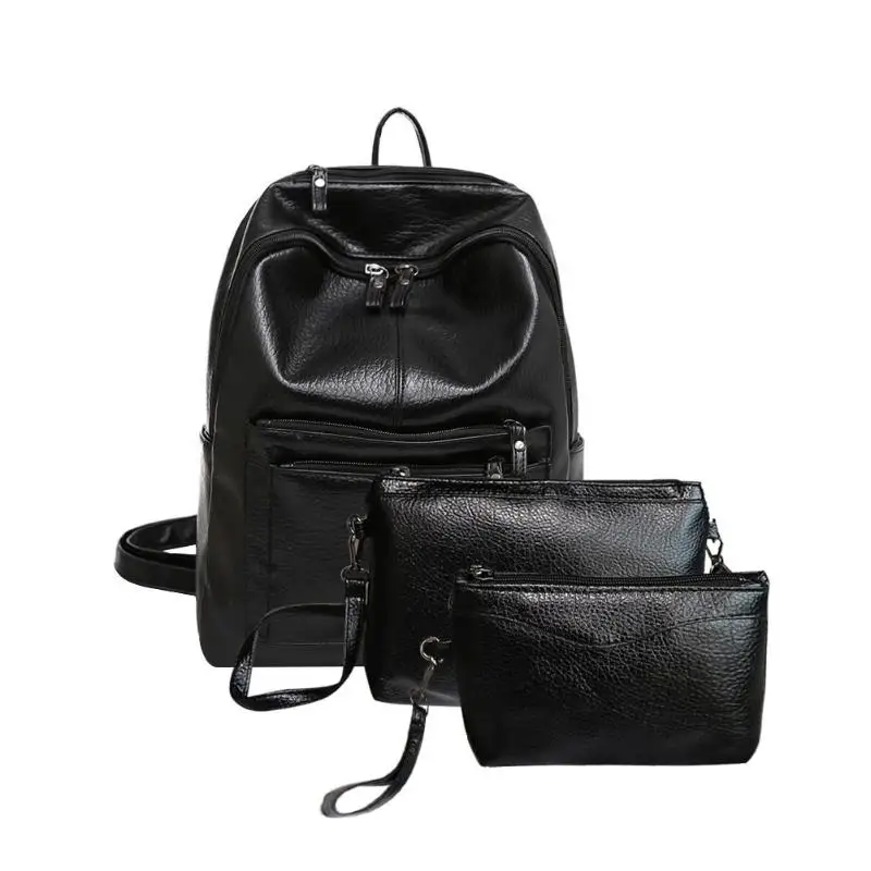 

3pcs/set Casual Women Solid Color Messenger Rusksack Large Capacity Backpack Leather Shoulder Bags Clutch Mochila Feminina