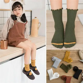 

2019 Brand New Kids Rib Socks Children Toddler Baby Girls Candy Color Cotton Ankle High Autumn Winter Frills Trim 1-8T Wholesale