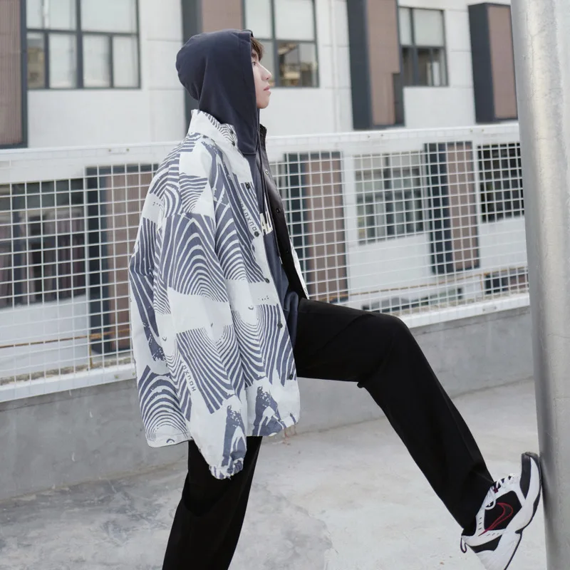 Autumn New Jacket Men Fashion Printing Casual Double-sided Jacket Man Streetwear Hip Hop Loose Bomber Jacket Wild Coat Male Autumn New Jacket Men Fashion Printing Casual Double-sided Jacket Man Streetwear Hip Hop Loose Bomber Jacket Wild Coat Male