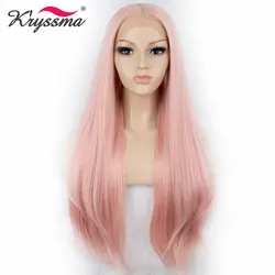 K'ryssma химическое светло-розовый Синтетические волосы на кружеве парик для белых Для женщин вишня Цвет прямо средняя часть Искусственные