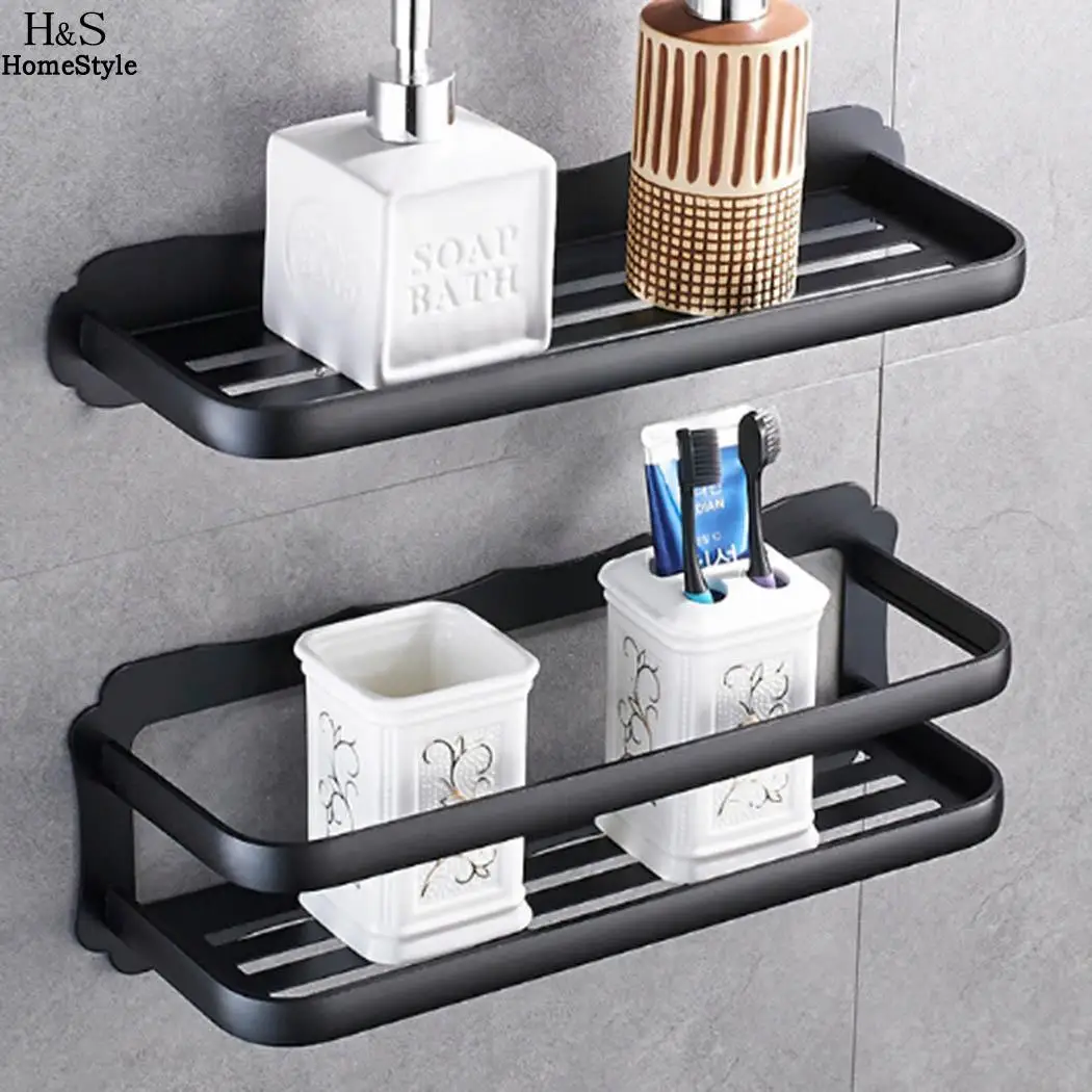 

New Single Shelf Useful Golden Black Shelf Double Shower Stylish Kit Wall Bathroom Silver Durable Bath Fence Shelf