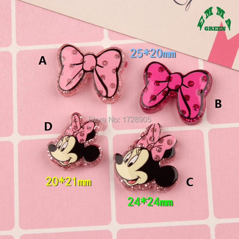 

Minnie Mouse Bowknot Flat Back Cabochon 10pcs 21mm 24mm Flatback Resin Cabochons Kawaii Miniature Decoration Resin Crafts