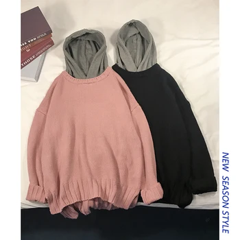 

Winter New Sweater Men Warm Fashion Casual Solid Color Long-sleeved Hooded Knitting Pullover Man Streetwear Loose Male Clothes