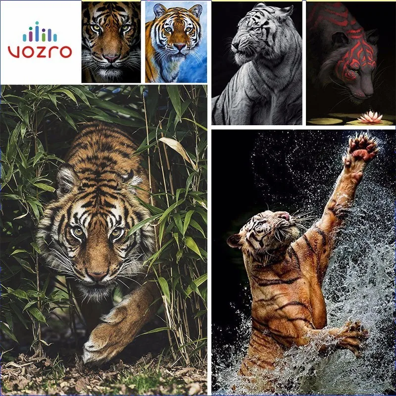 

VOZRO Diamond Mosaic Home Decoration Embroidery 5d Diy Round Painting Cross Stitch Kit Tiger Pattern Album Art Crafts Sewing