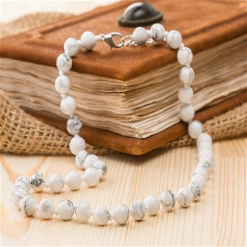 8 мм Howlite белое ожерелье браслет mala MONK new pray Tibet Серебряная цепочка венок манжета