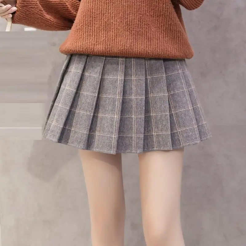Линия Высокая талия плед plissada feminina ropa de mujer одежда осень hiver invierno женские