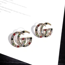 

Color Crystal Stud Earrings Fashion Letter G Earrings for Women Luxury Inlaid Rhinestone Earrings Jewelry