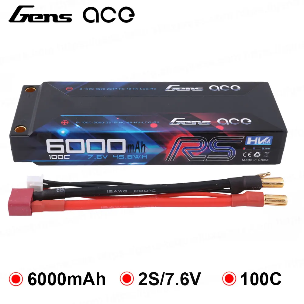 Gens ace Lipo батарея 7,6 V 6000mAh батарея 2S 100C-200C T вилка батарея для 1/8 1/10 Stampede Радиоуправляемые модели автомобилей IFMAR гоночный аккумулятор