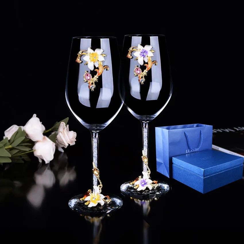 2 шт 470 мл винтажные хрустальные бокалы для красного вина креативный свадебный подарок костюм эмалированный стеклянный Кубок, бокал для вина с подарочной коробкой