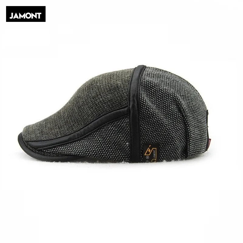 Мужские вязаные шерстяные шапки JAMONT Newsboy зимняя теплая Кепка Утконос с козырьком