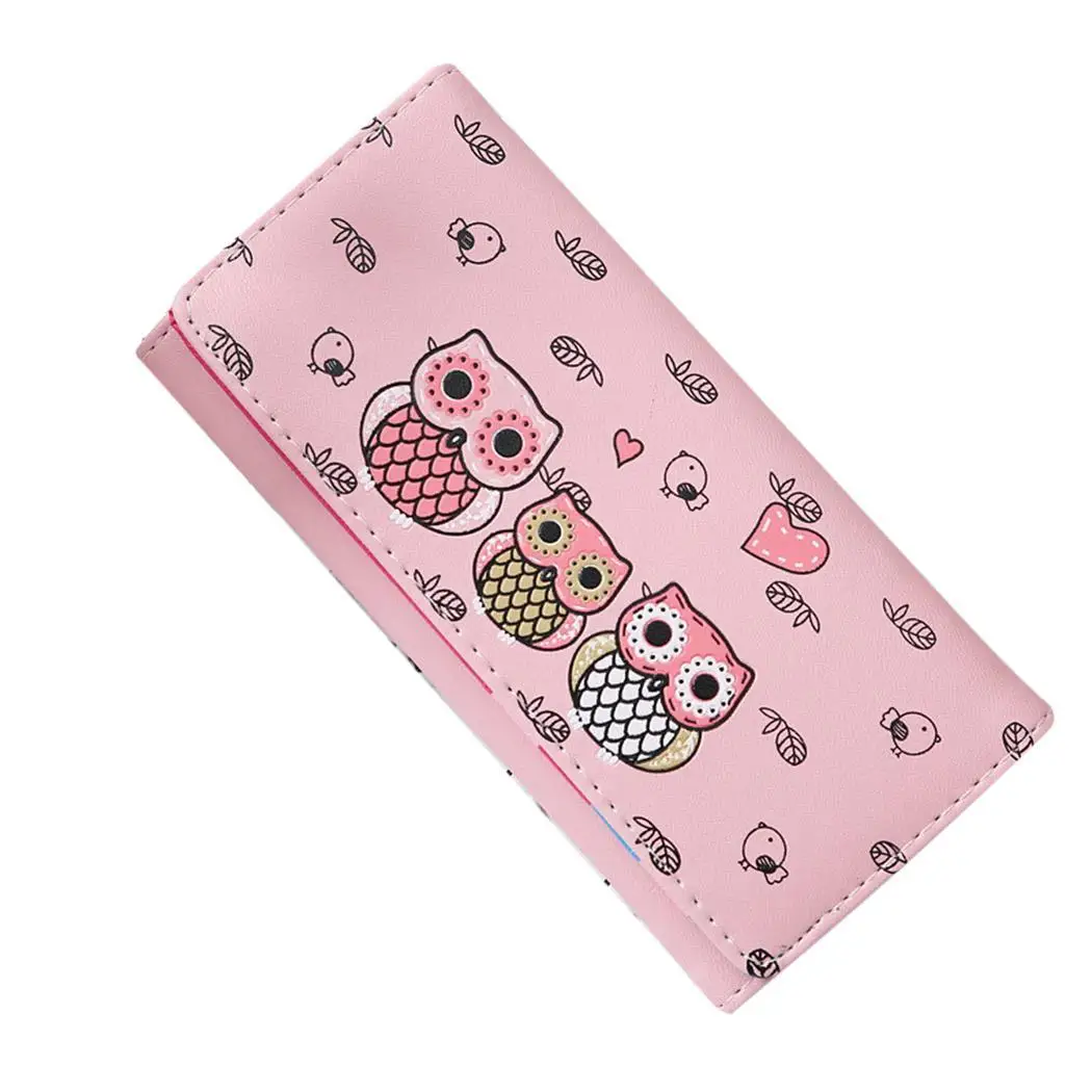 

Casual Girls Button None Purse Coin Cartoon Bag Fashion Women Owl Leather Lady Wallet Polyester Artificial Pattern Money