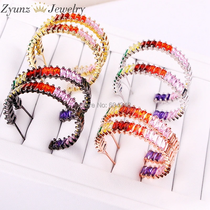 

5Pairs ZYZ339-2138 Gold/Silver/Black/Rose Gold color micro pave cz circle rainbow studs girl women fashion jewelry earrings