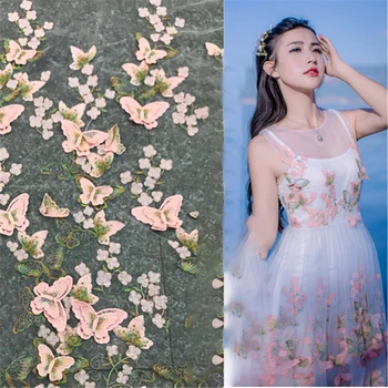 

1Yard 3D Butterfly Flower Embroidered Lace Fabric Mesh Material Apparel Sewing DIY Wedding Dress Clothing Accessories 91*155cm