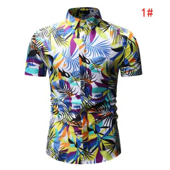 

2019 Fashion New Men Casual Shirts Summer Stand Neck Hawaiian Floral Print Short Sleeve Shirt Slim