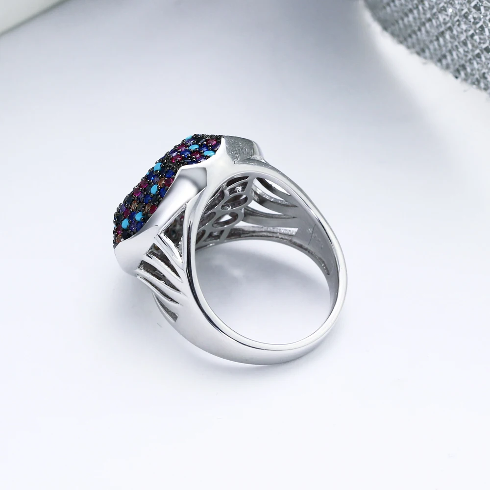 DreamCarnival 1989 Recommend New Hexagonal Silver Rings for Women Full Color Zircon Pave Bridal Wedding Ring Wholesale SJ31023RB