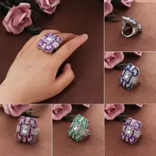 Большие размеры 6-10, модное синее/красное/зеленое/фиолетовое кольцо с квадратным камнем, хрустальное античное ювелирное изделие, модное женское обручальное кольцо
