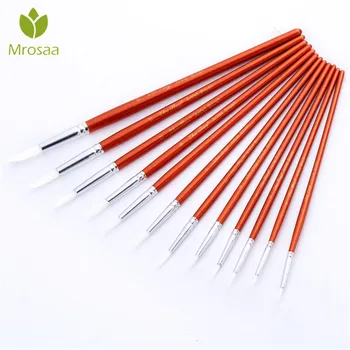 

Mrosaa 12Pcs/lot Round Shape Nylon Hair Wooden Handle Paint Brush Set Tool For Art School Watercolor Acrylic Painting Supplies