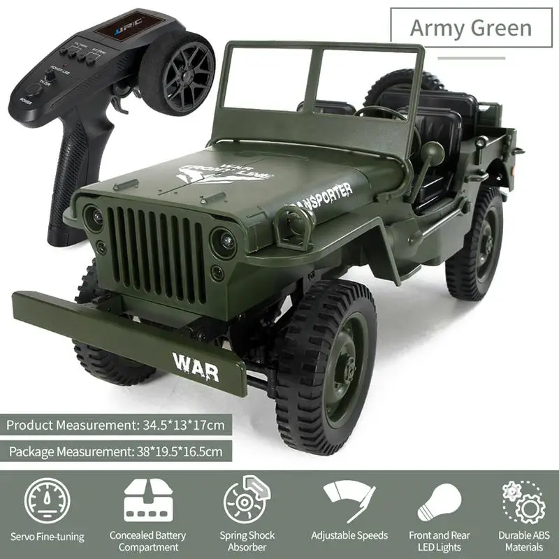 

JJRC Q65 Mini RC Car 2.4G 1/10 Jedi Proportional 15km/h Remote Control Crawler Military RC Car With Canopy LED Light Toys