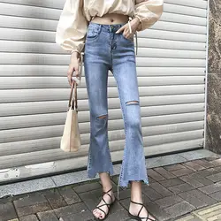 Рваные джинсы для женщин 2019 Джинсы женские расклешенные брюки джинсовые брюки Feminino узкие брюки для женщин укороченные брюки