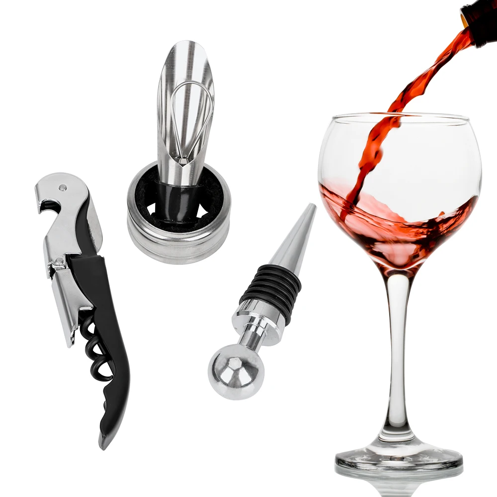 Wine Stopper 4Pcs/Set Red Wine Bottle Opener for Dinner Party Stainless Steel Wine Ring Pouring