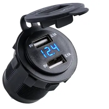 

SOONHUA Car Waterproof Charger LCD Display 2.1A Dual USB Port for iPhone Samsung Xiaomi Phone Charging Adapter With 10A Fuse