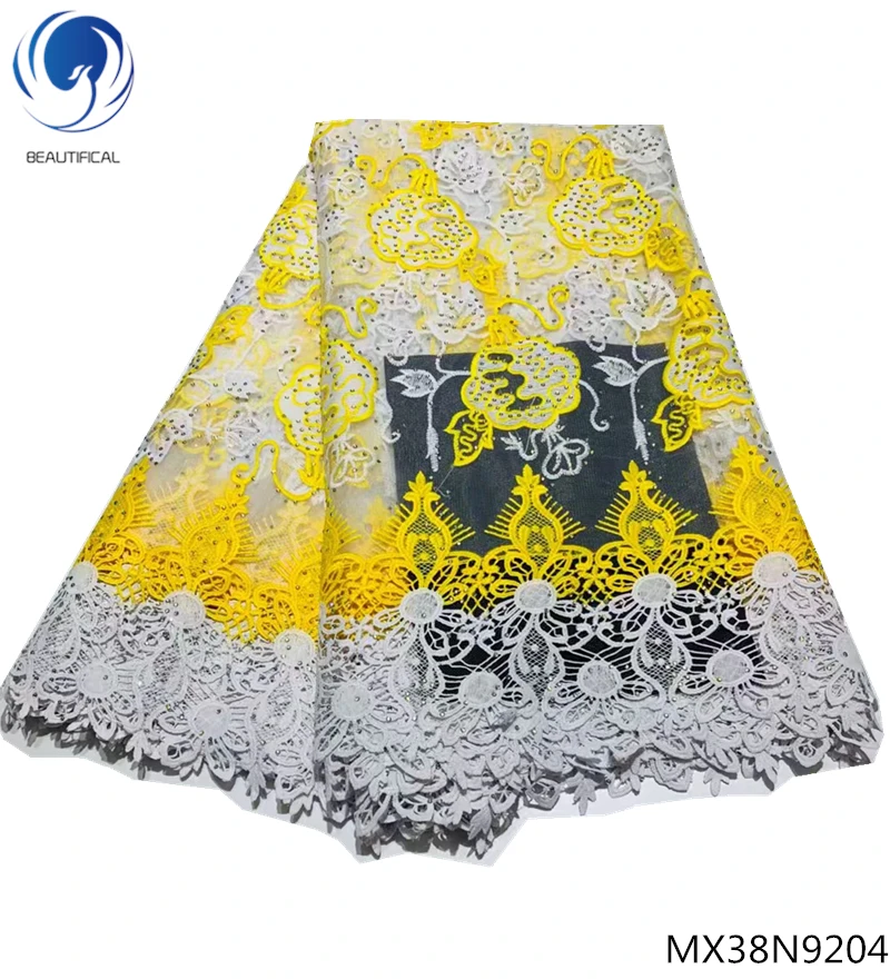 

Beautifical yellow net lace fabric 2018 sewing fabric african lace fabric for wedding 5 yards/lot latest design selling MX38N92