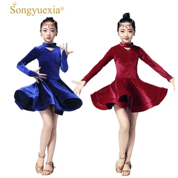 

Girl Lading Dance Clothing Autumn And Winter Lading Dance Skirt Children Lading Show Serve Velvet Long Sleeve Practice Serve