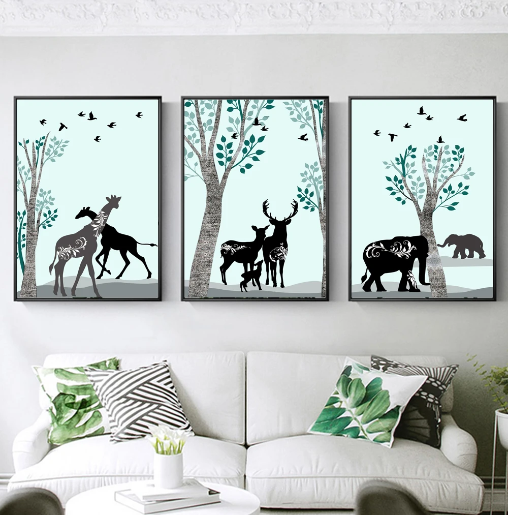 

Abstract Wall Art Anmal Picture Tree Deer Painting Posters and Prints Print on Canvas for Living Room Home Deco No Frame
