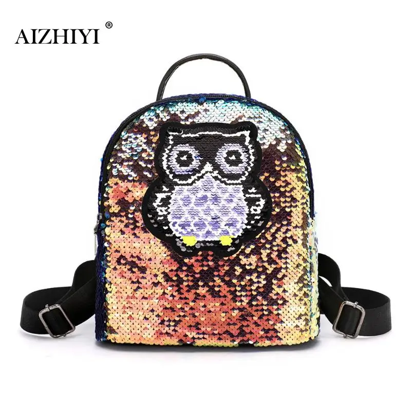 

Women Glitter Sequins Backpack Girls Cute Cartoon owl Shoulder Bag Mini Backpacks Children Girls Sequined Travel Knapsack