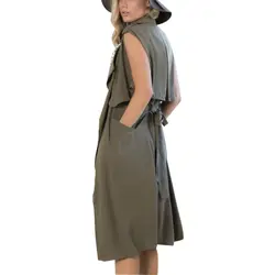 Women Brief Coat Pure Army Green Outerwear Women Slim Belt Sleeveless Long Coat Vest Spring Summer New Women Brief Coat Pure Army Green Outerwear Women Slim Belt Sleeveless Long Coat Vest Spring Summer New