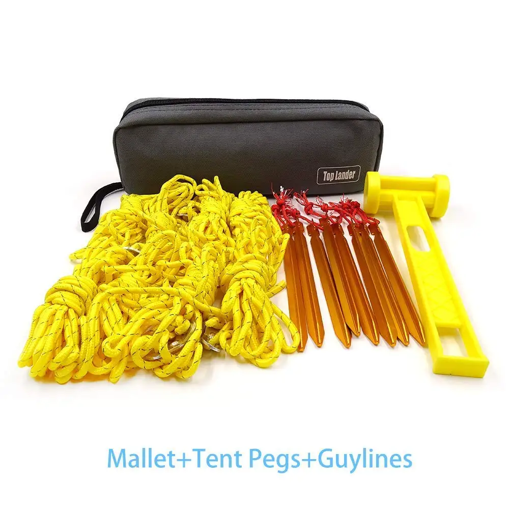 Tent Accessories Kits with 8 Tent Pegs 8 Reflective Guylines Ropes and 1 Plastic Hammer for