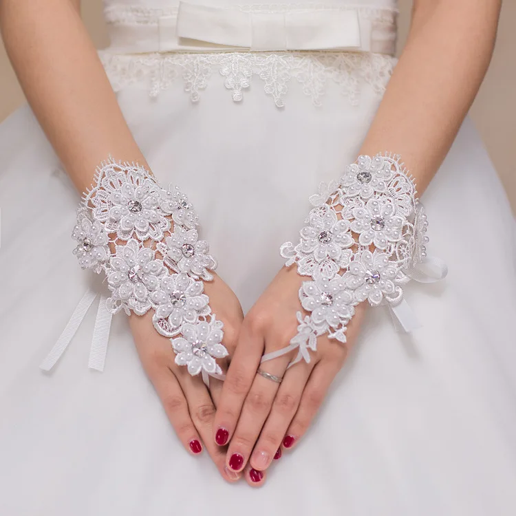 

beauty girl Gloves Wrist Length Gloves for Bride Beaded Crystal Fingerless Accessories