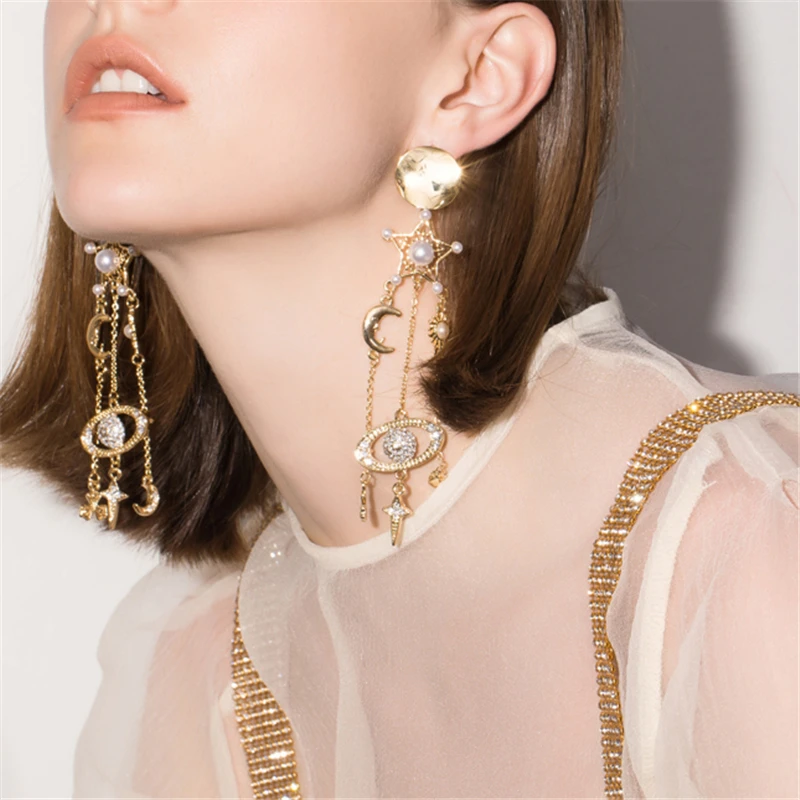 

AYAYOO Dangle Long Earrings For Women Crystal Fashion Jewelry Bohemian Gold Color Wedding Party Earring Female 2019 Brincos